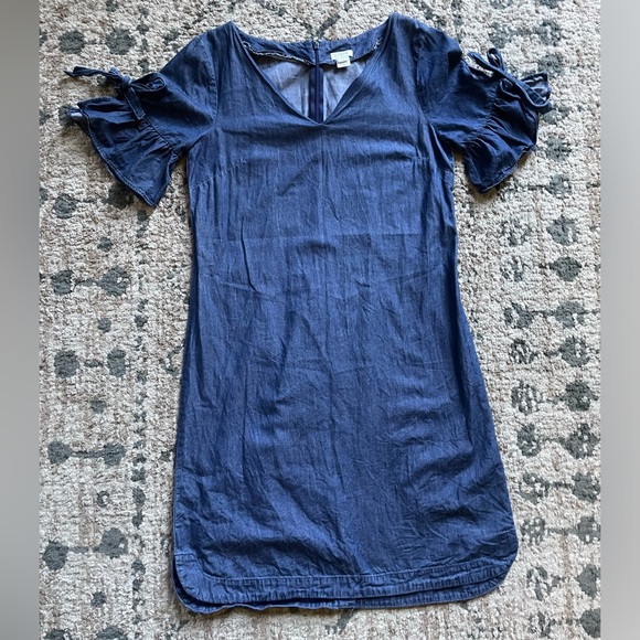 Denim J. Crew Dress w Flutter Sleeve Size XS Neutral Contemporary Country 10/10 - Picture 4 of 7